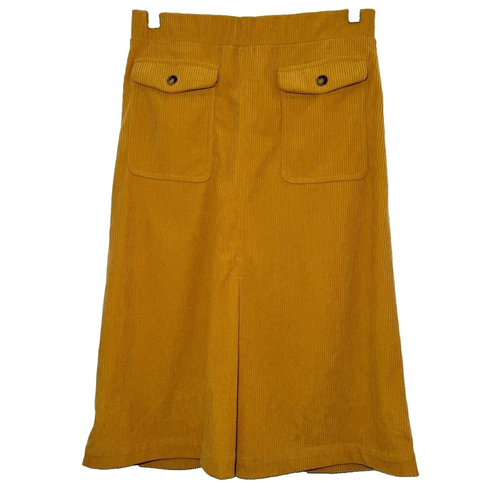 Halara Mustard Gold Corduroy Midi Skirt Womens Small Pull On Stretch A-Line